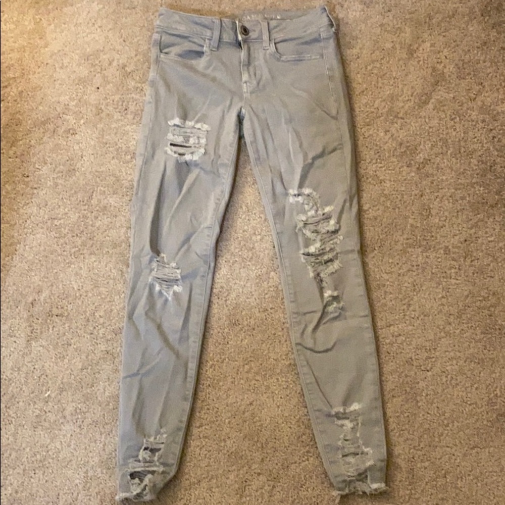 American Eagle gray ripped jeggings